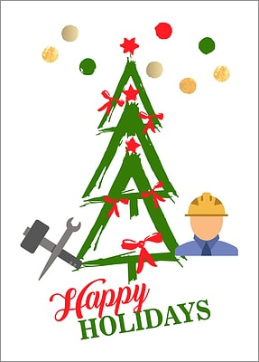 Ironworkers Tree Holiday Card (Glossy White) 