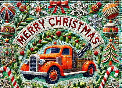Tow Truck Christmas Card Lustrous (Glossy White) 