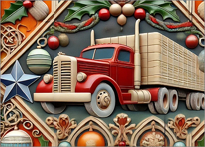 Trucker Christmas Card Merry (Glossy White)